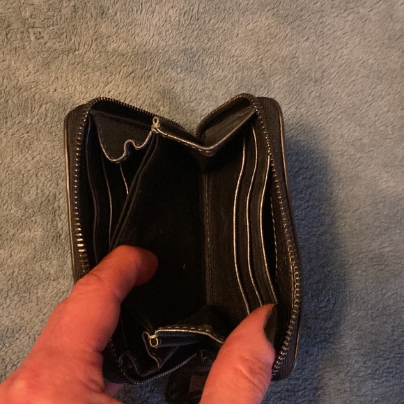 💯 lamb leather nwt All saints club coin purse blue (marine)with whipstitch! - Picture 4 of 6